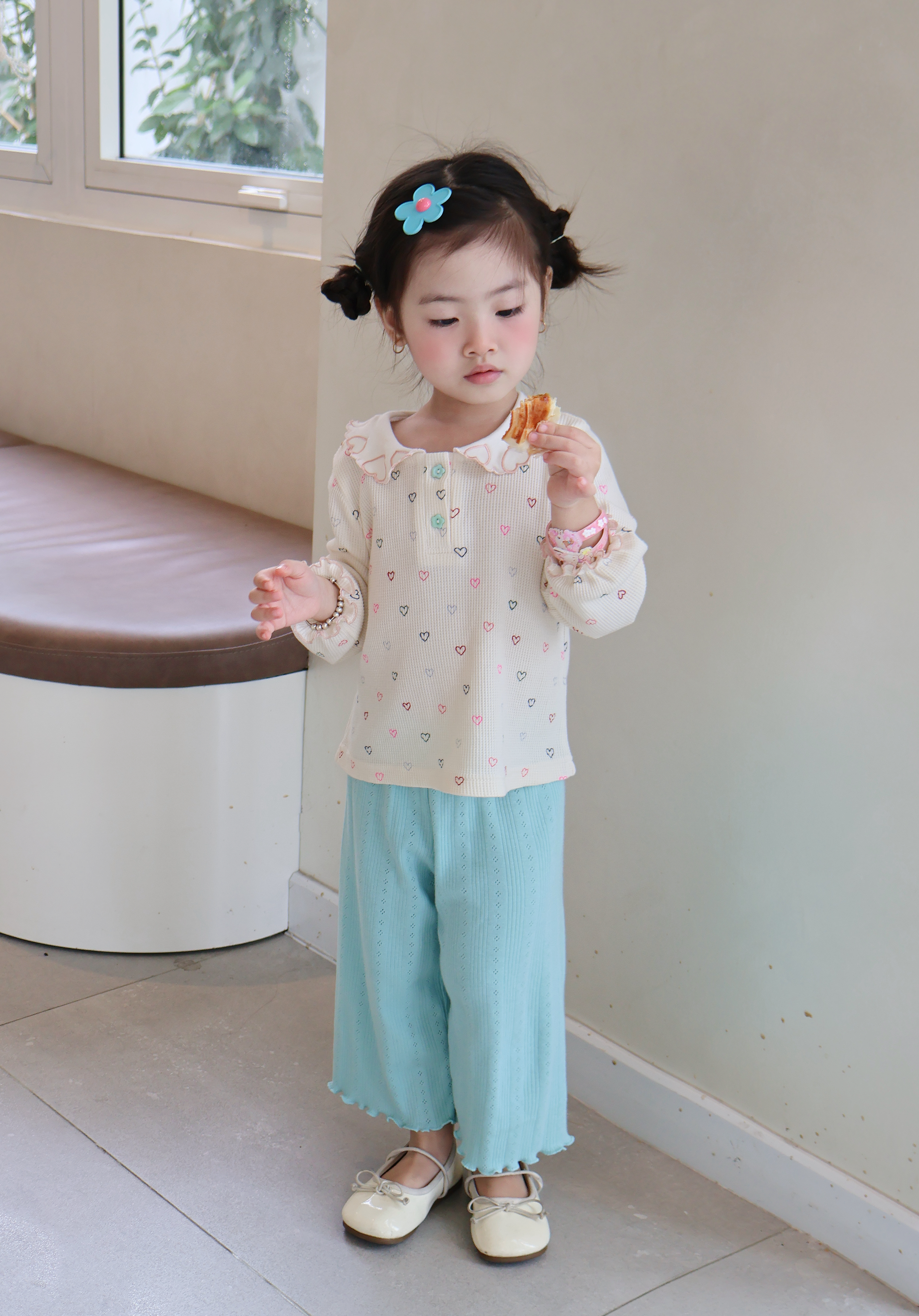 Bộ cổ sen dài tay bé gái cổ tim thân hình tim, hình thoi