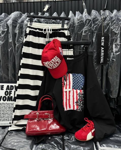 Product image - set áo cờ mĩ + quần kẻ