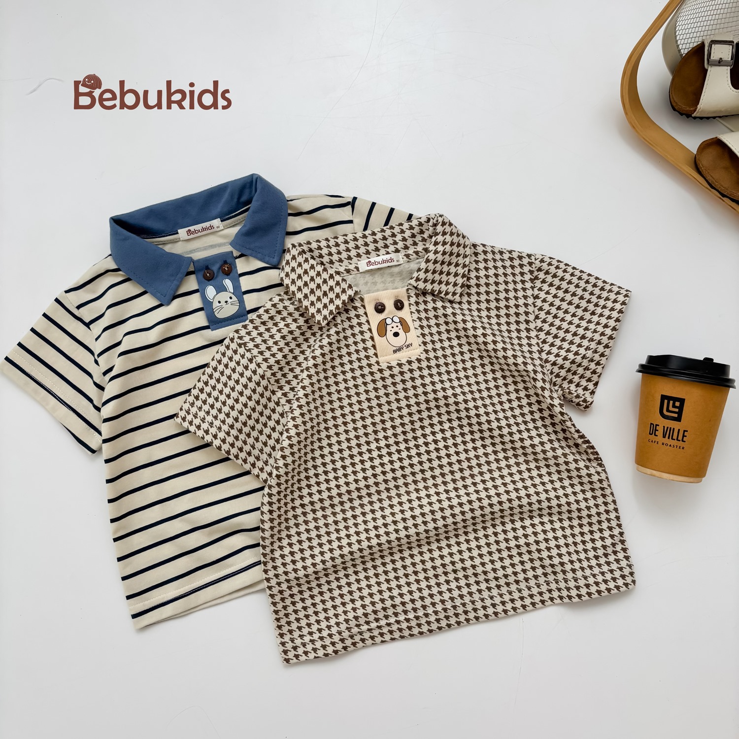 SB2052-  bộ polo bé trai nẹp thân trước đính cúc in động vật