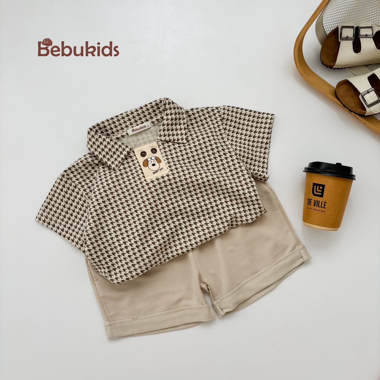 SB2052-  bộ polo bé trai nẹp thân trước đính cúc in động vật