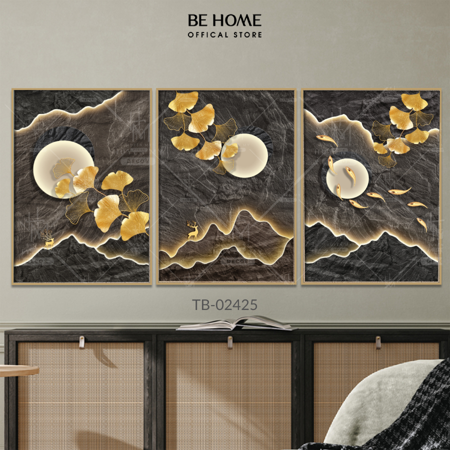 Bộ 3 Tranh Dán Tường Treo Tường Canvas Bình Cây Trang Trí Phòng Khách Sang Trọng, Phòng Ngủ, Khách Sạn – BeHome Decor