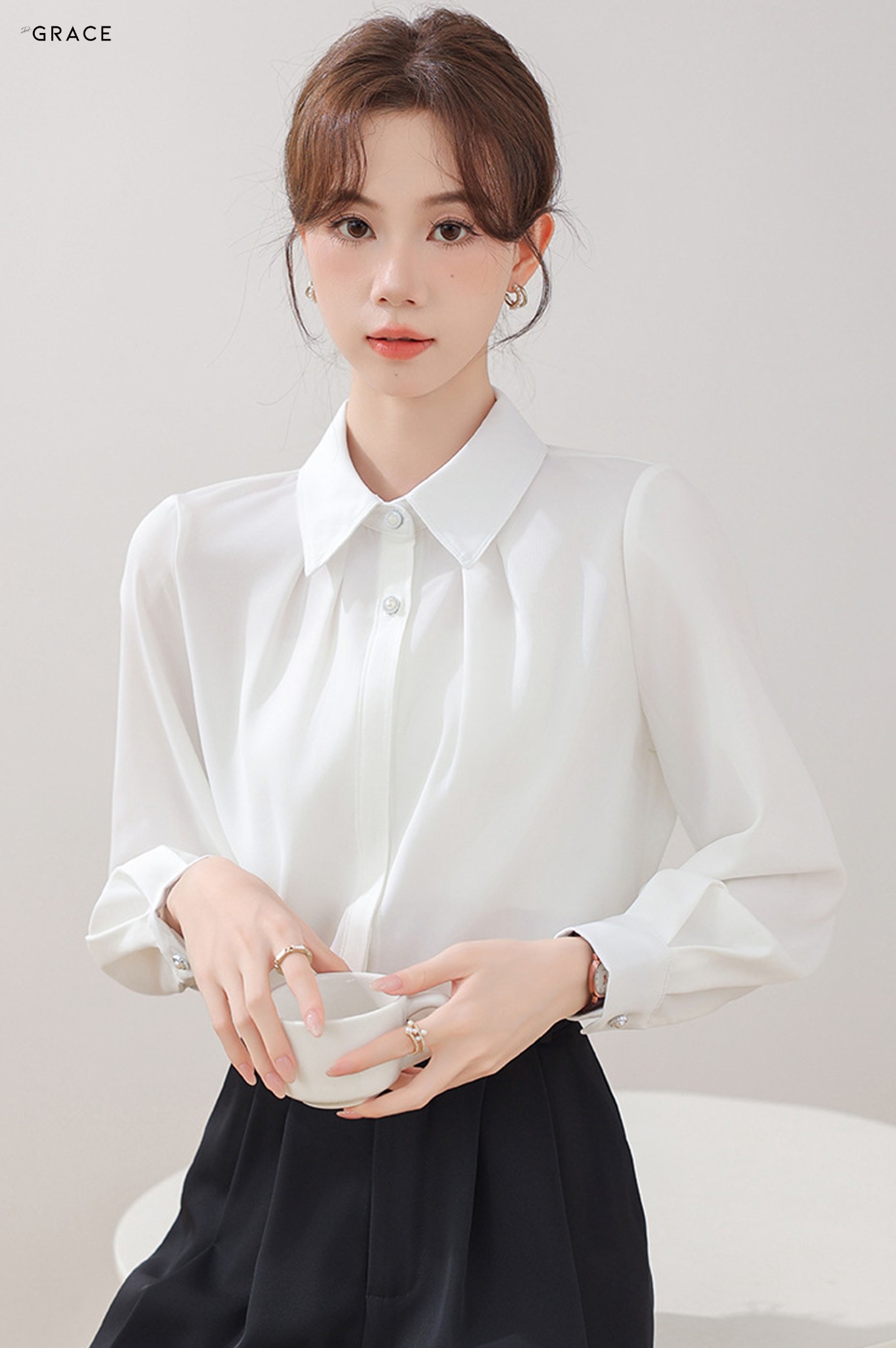 Product image - Sơ mi dài tay họa tiết màu trơn De Grace - SM076