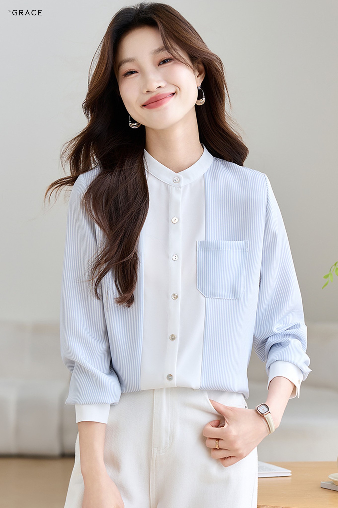 Product image - Sơ mi dài tay họa tiết sọc De Grace - SM075