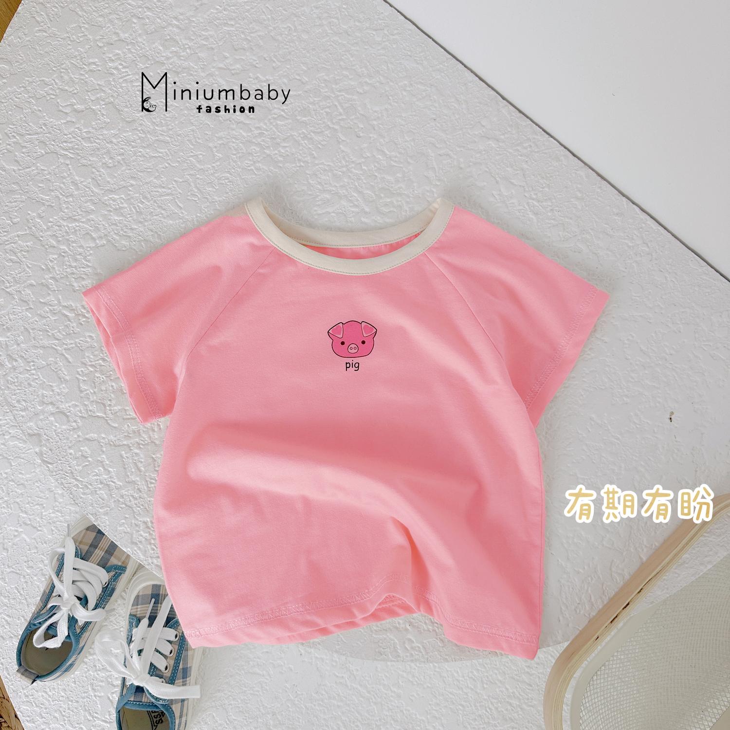 A1428- bộ cộc tay phối viền cổ in thỏ, lơn, cá, gấu hồng heo