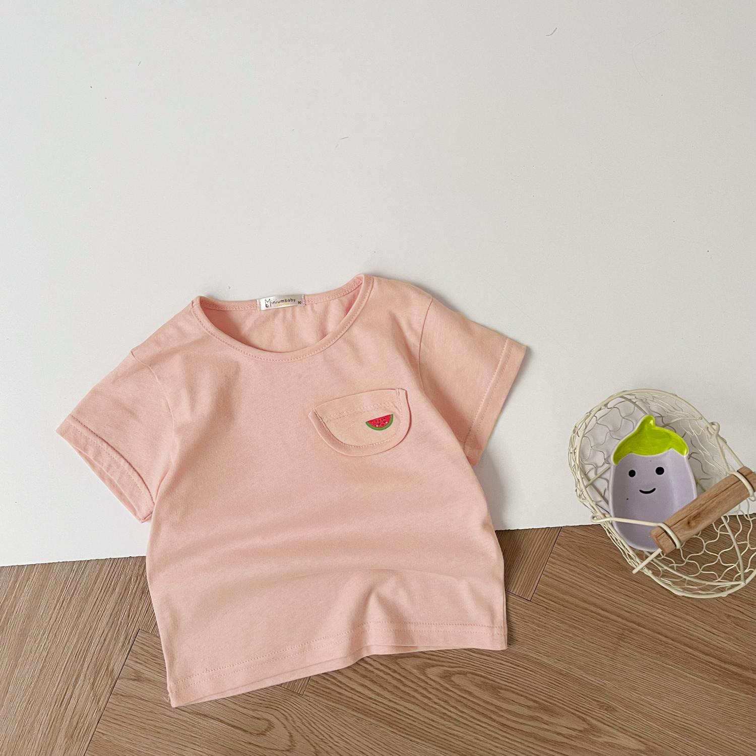 A1608- áo cộc tay túi ngực in quả túi hồng cam