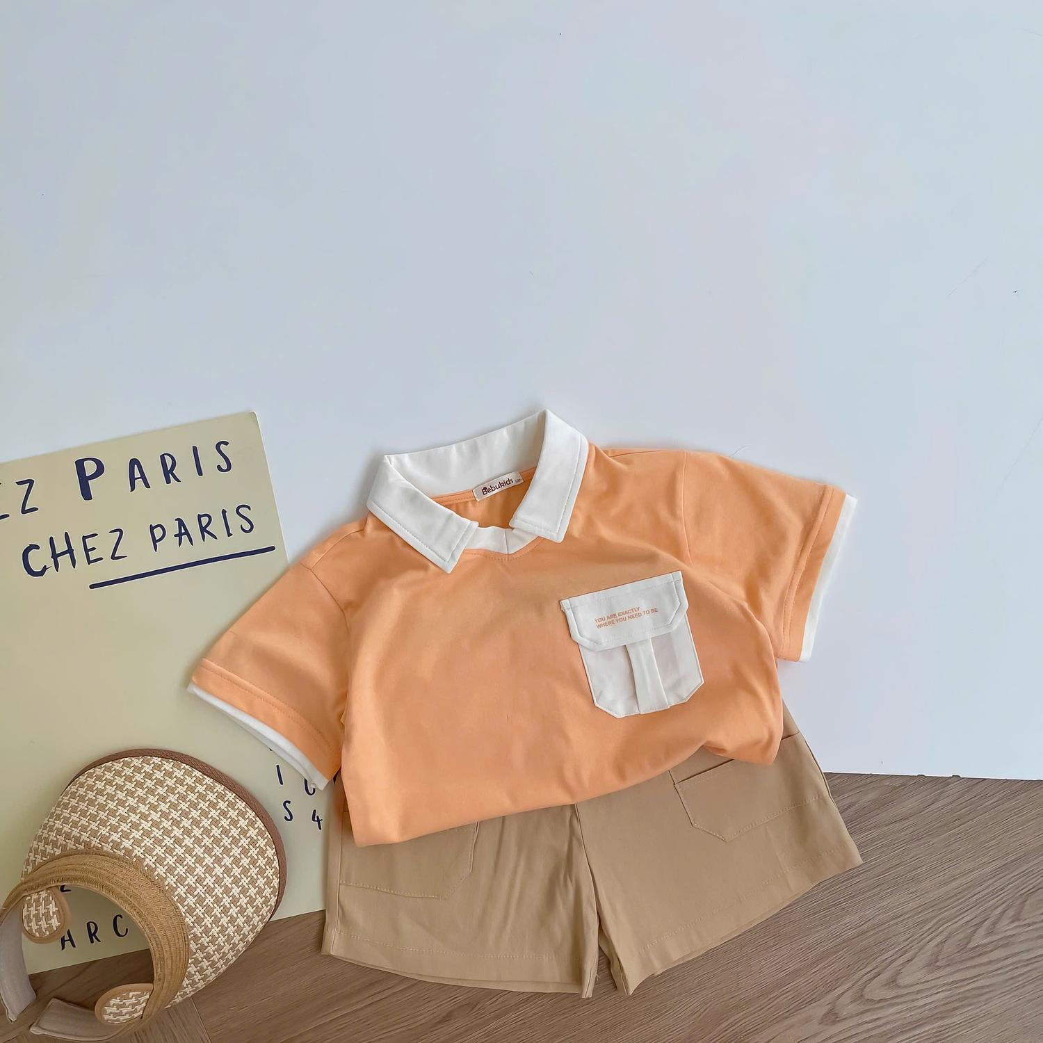 SB2116-polo cổ v túi ngực in chữ cam 2