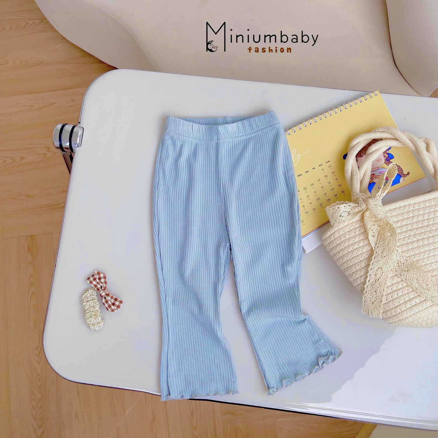 QD1650- quần dài trơn bé gái bèo gấu xanh lam