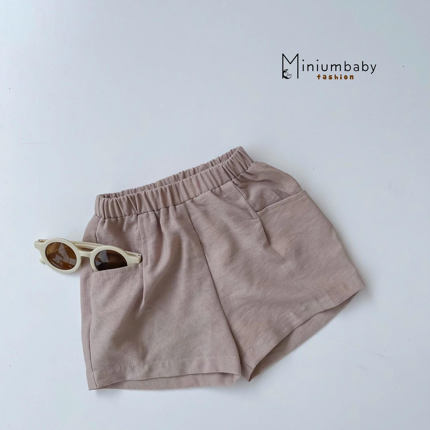 QC1599- Quần đùi linen nhiều màu cho bé hồng đất