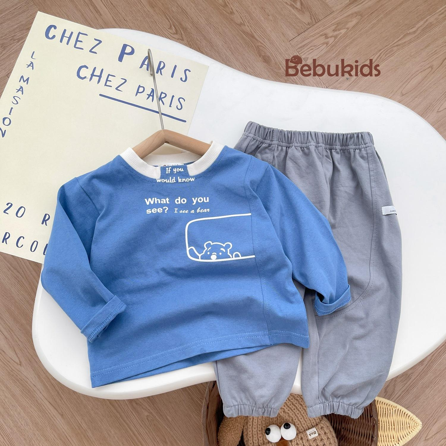 SB2045-bộ dài tay in gấu,chữ what do you see? coban