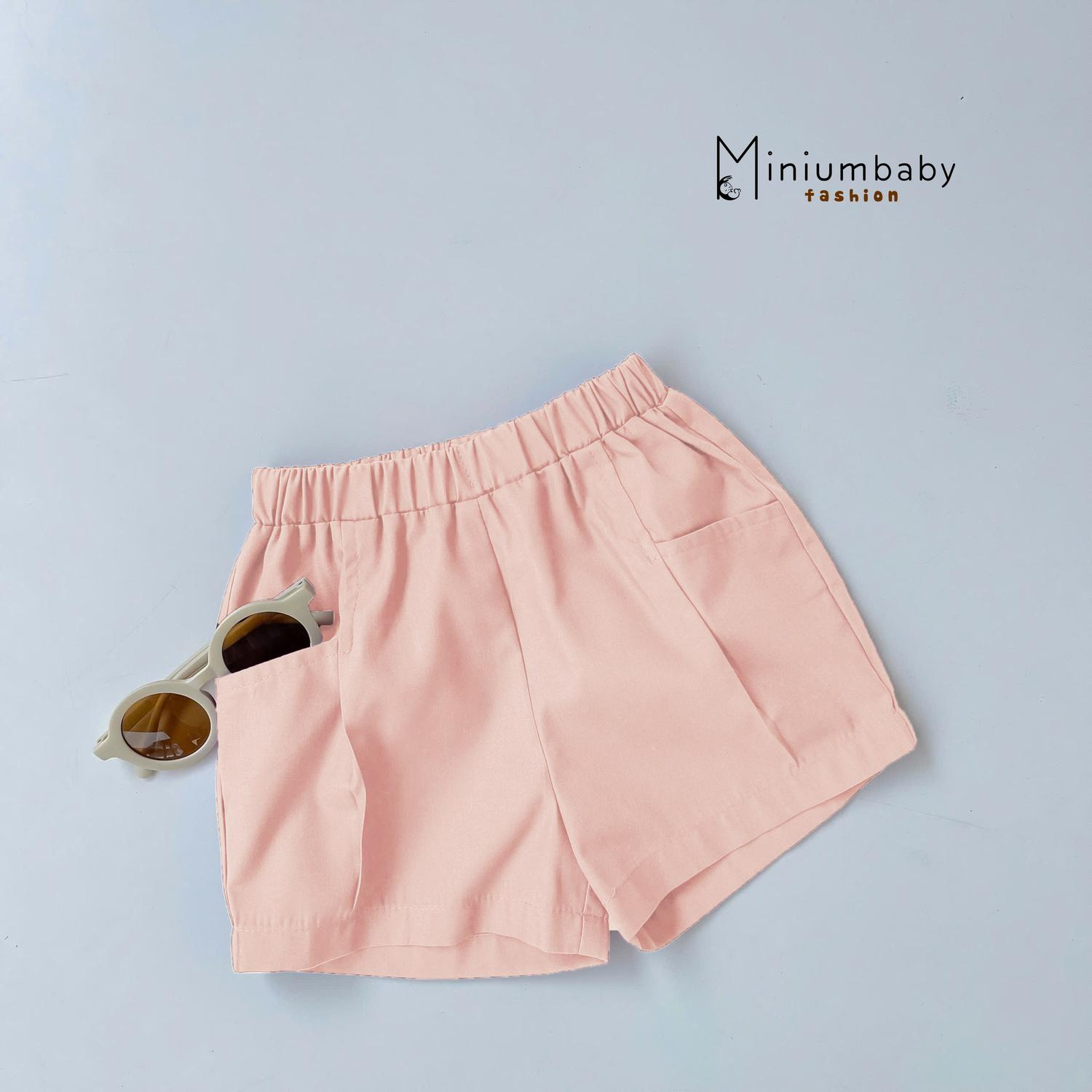 QC1599- Quần đùi linen nhiều màu cho bé hồng phấn