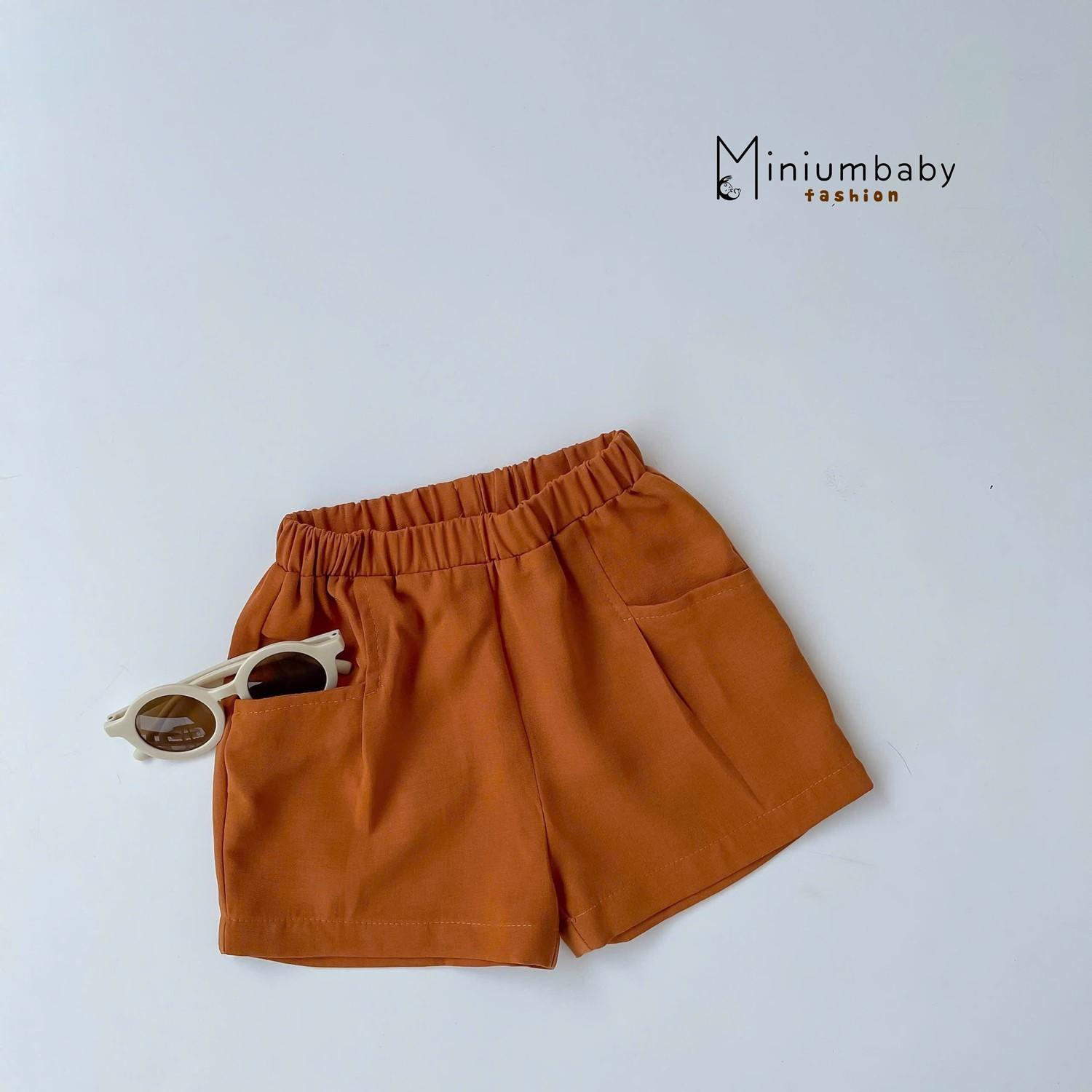 QC1599- Quần đùi linen nhiều màu cho bé nâu cam