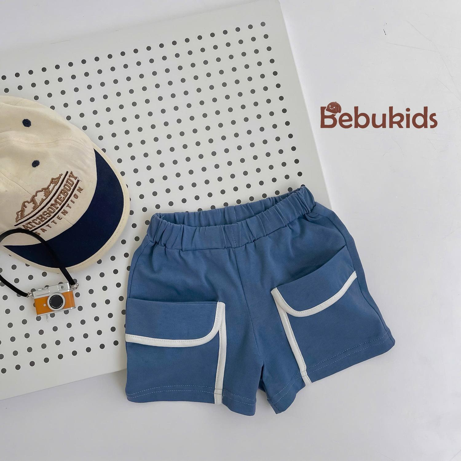 QC2301- quần đùi viền túi bé trai coban