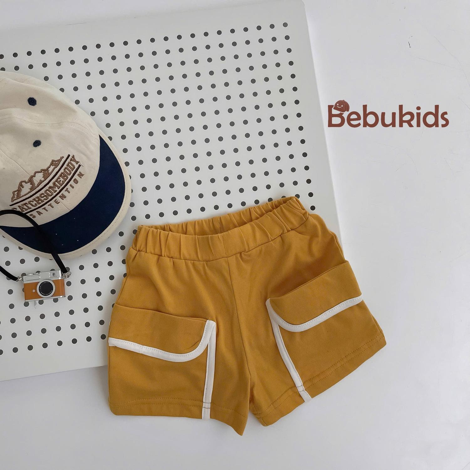 QC2301- quần đùi viền túi bé trai vàng đậm