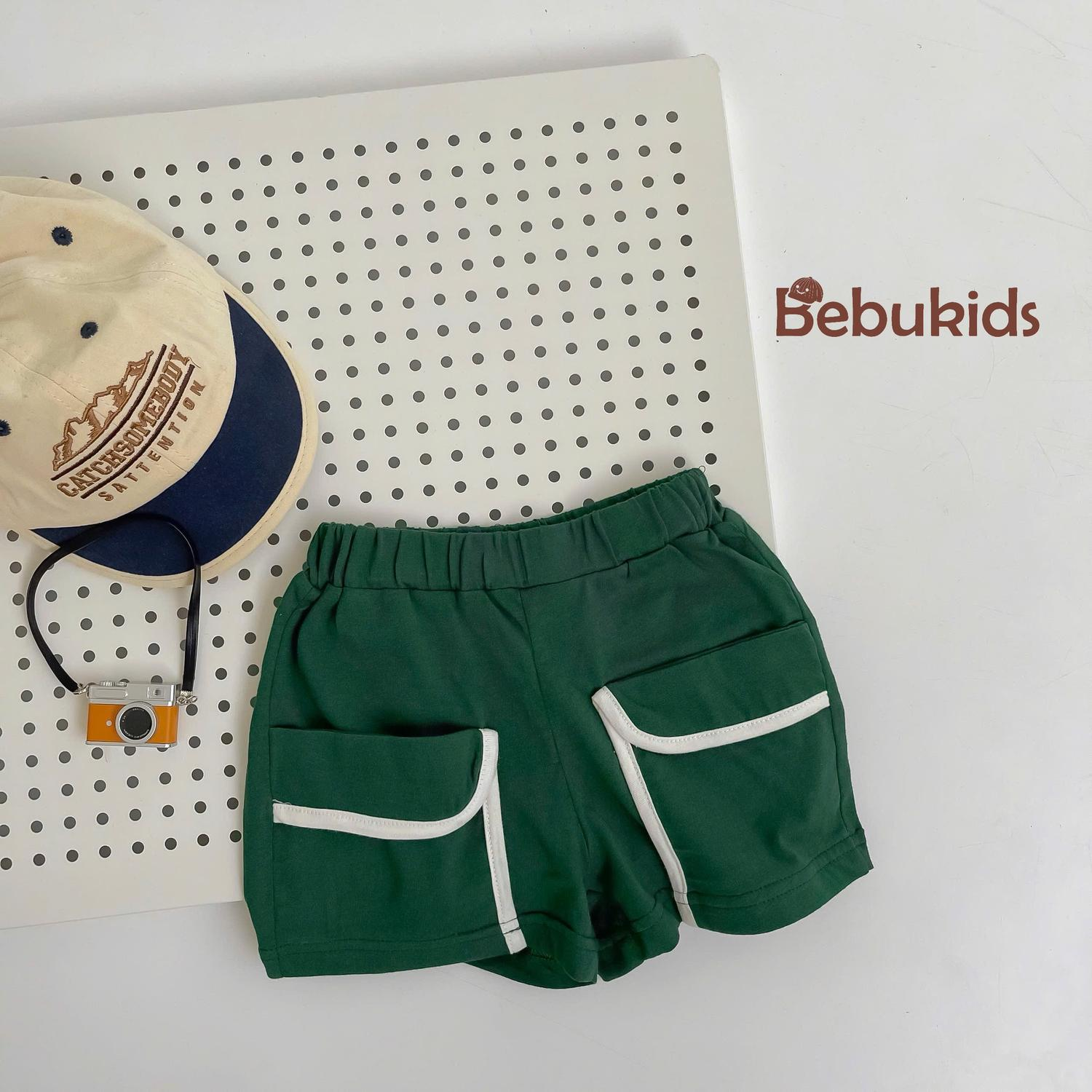 QC2301- quần đùi viền túi bé trai xanh lá