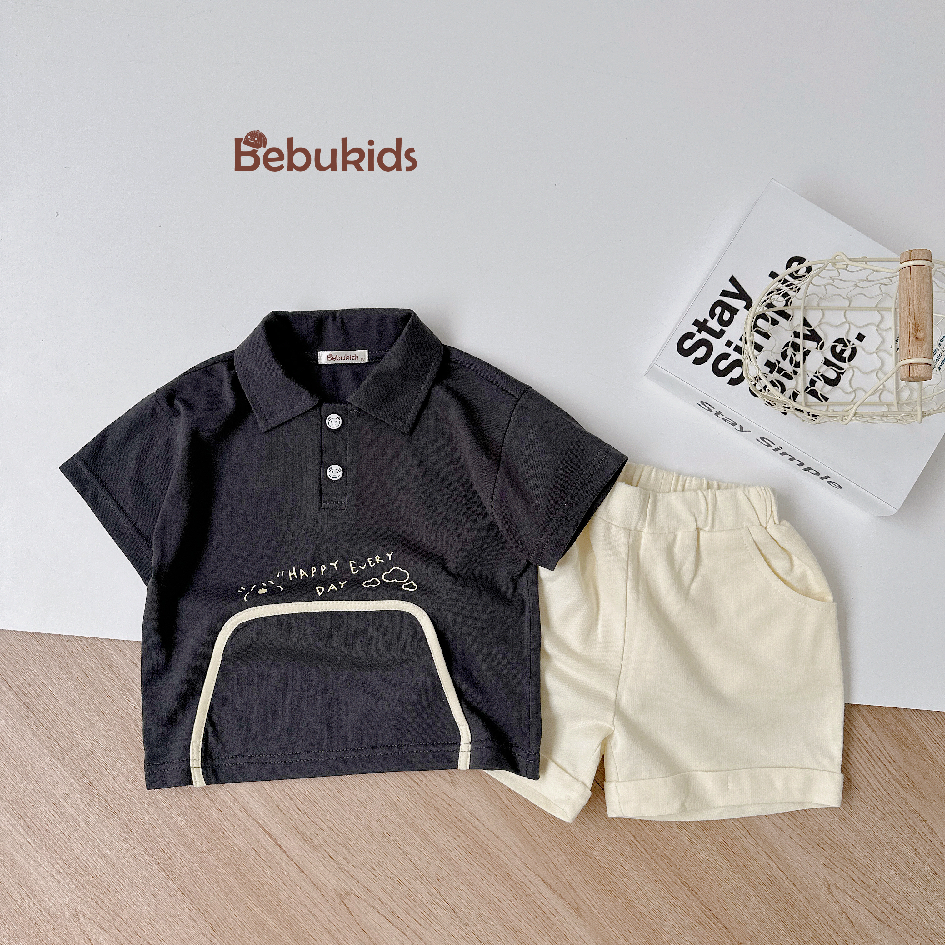 SB2266- bộ polo túi giữa bo viền túi đen