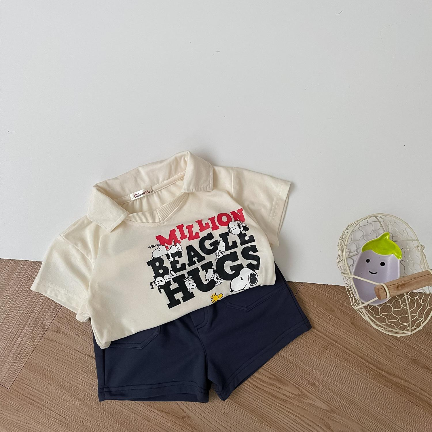 SB2236- bộ polo in chữ million beagle hugs ngực be1