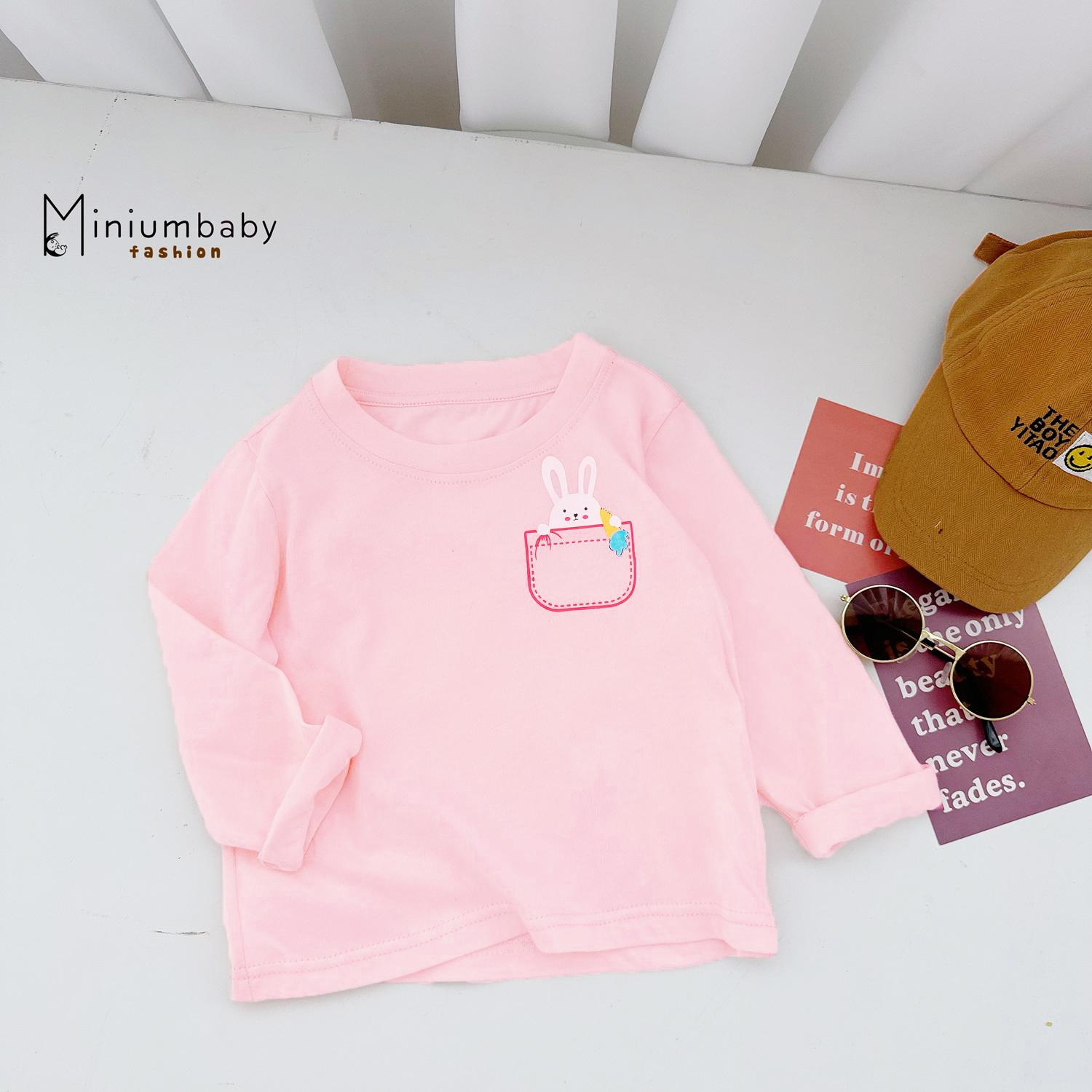 A1663- áo cổ tròn in túi, đầu thú via thường hồng phấn