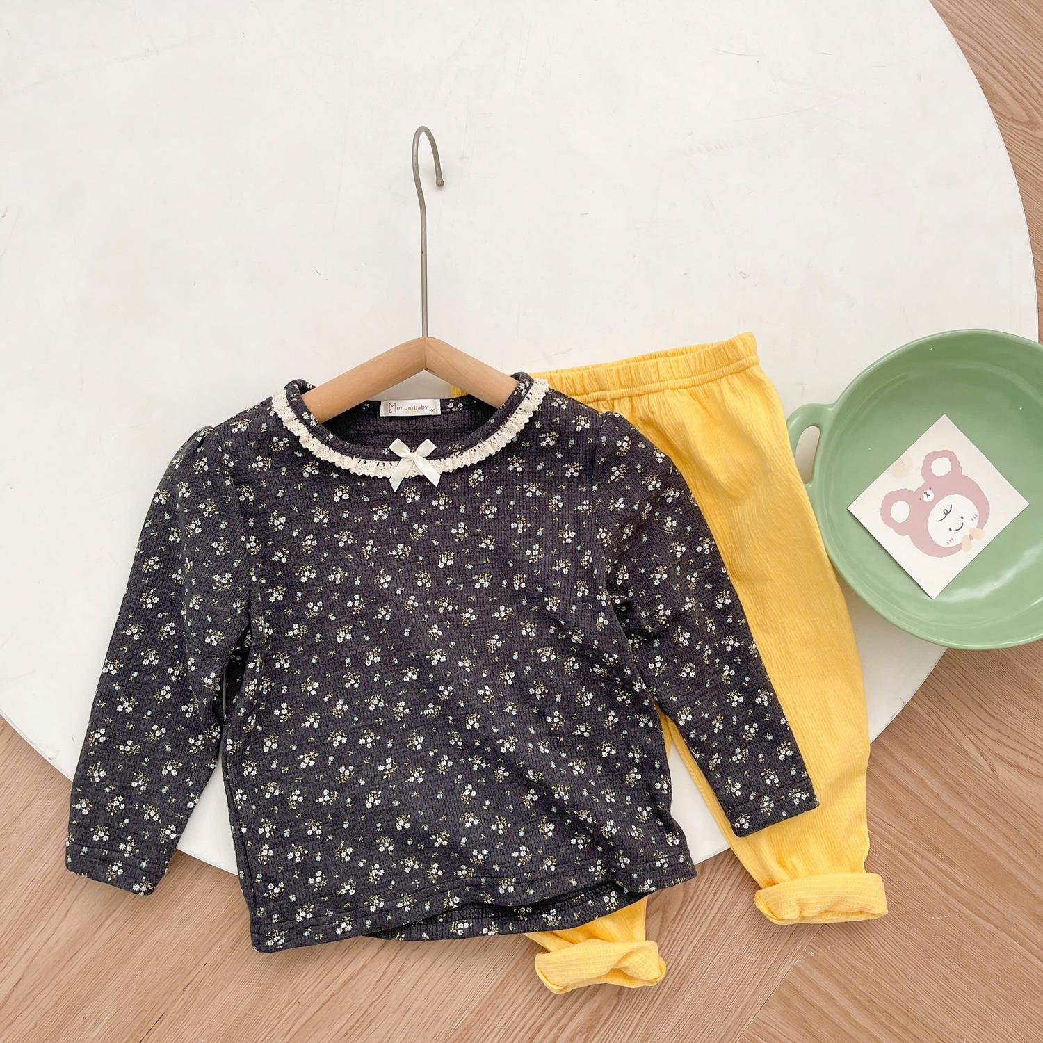 SB2170-sét hoa tổ ong cổ kẹp ren hoa ghi đen