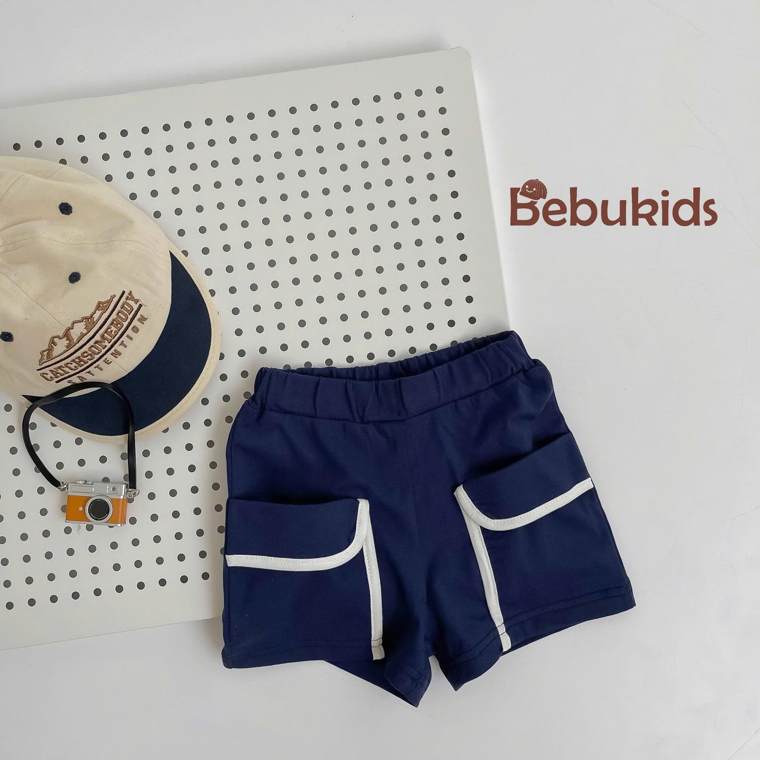 QC2301- quần đùi viền túi bé trai xanh than