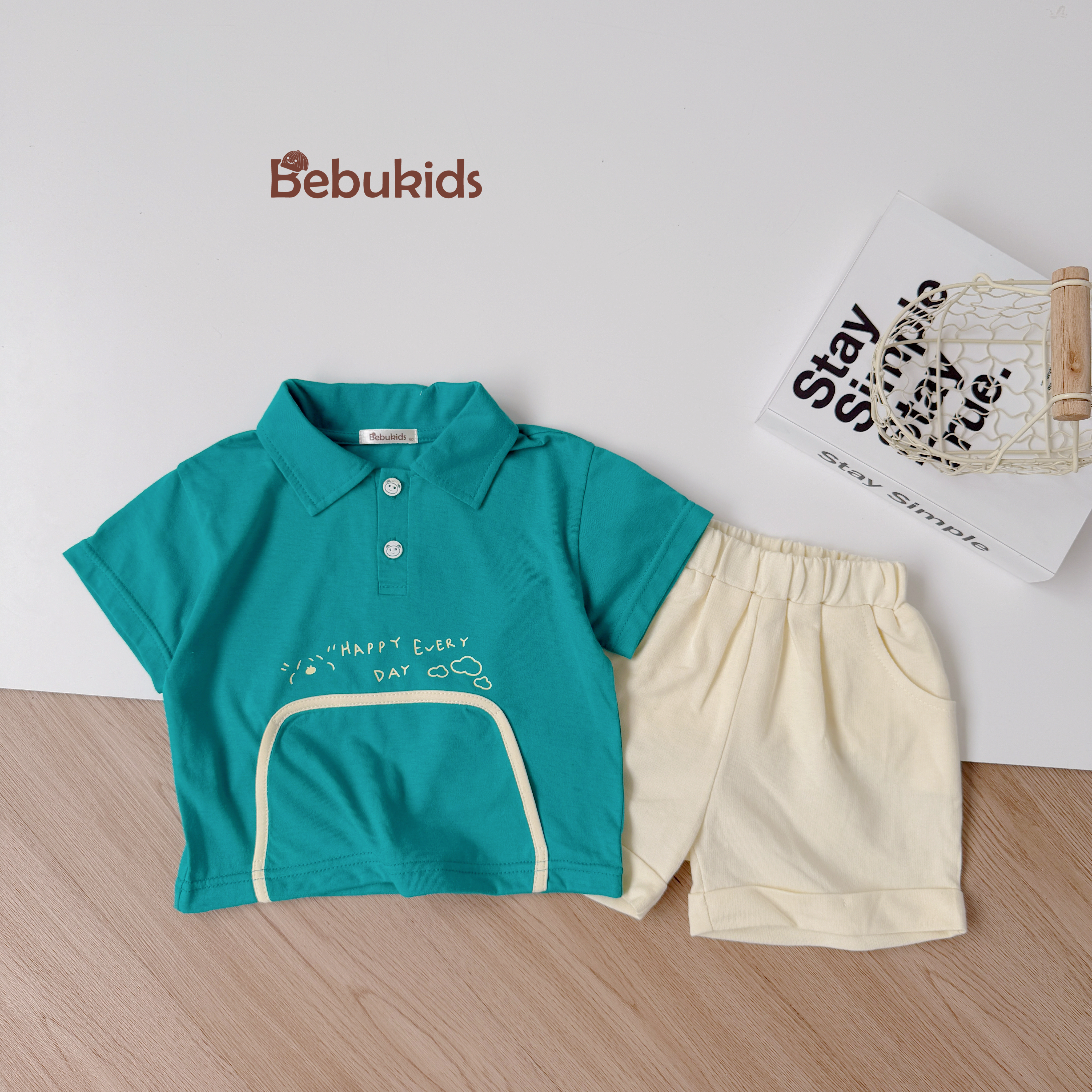 SB2266- bộ polo túi giữa bo viền túi xanh