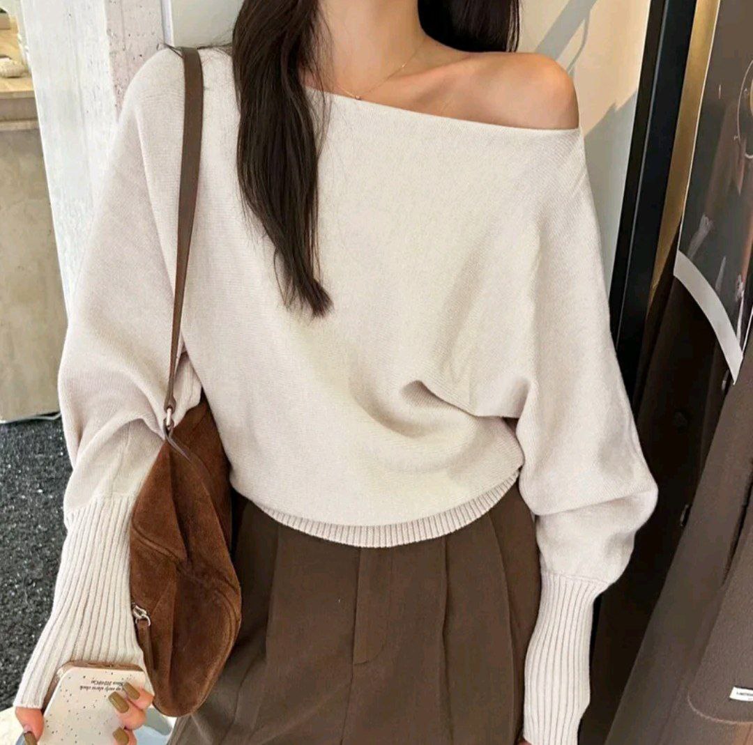 Product image - Apricot - JNN Korean Style Off-Shoulder Knit Top