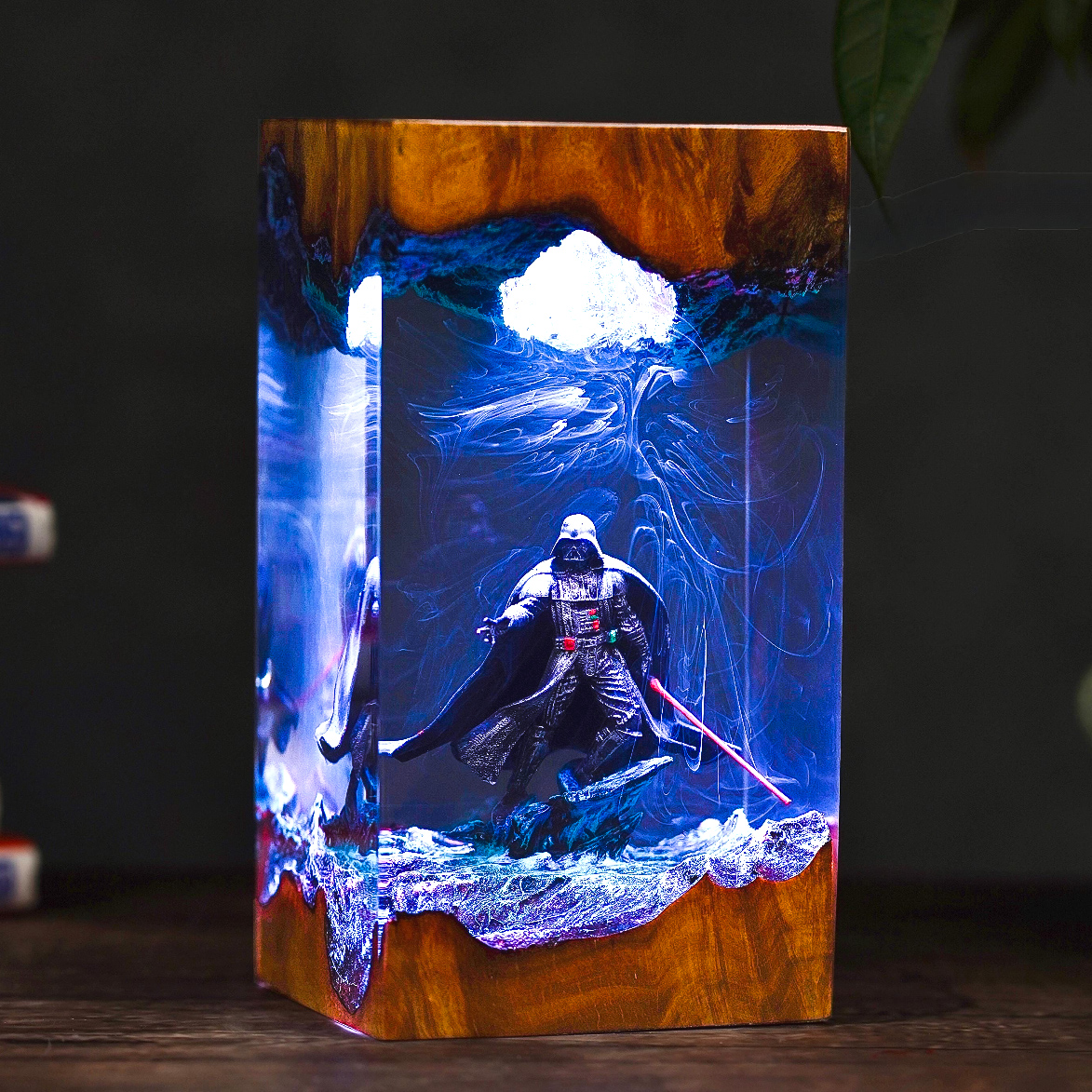 Product image - Starwar resin lamp, Diorama Dar.th vader, Star.war resin lamp, Resin Wood Desk , light saber Gaming Decor, epoxy resin , desk decor lamp ,Christmas Gifts.