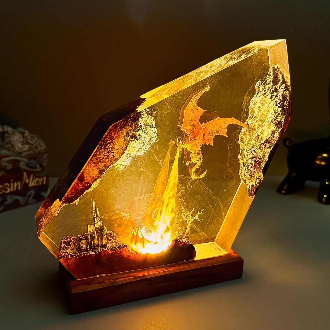 Product image - Dragon resin lamp,Fire breath dragon resin lamp, resin art, dragon art,dragon statue,table lamp,gift for him, gaming decoration, dragon lamp as Halloween gift