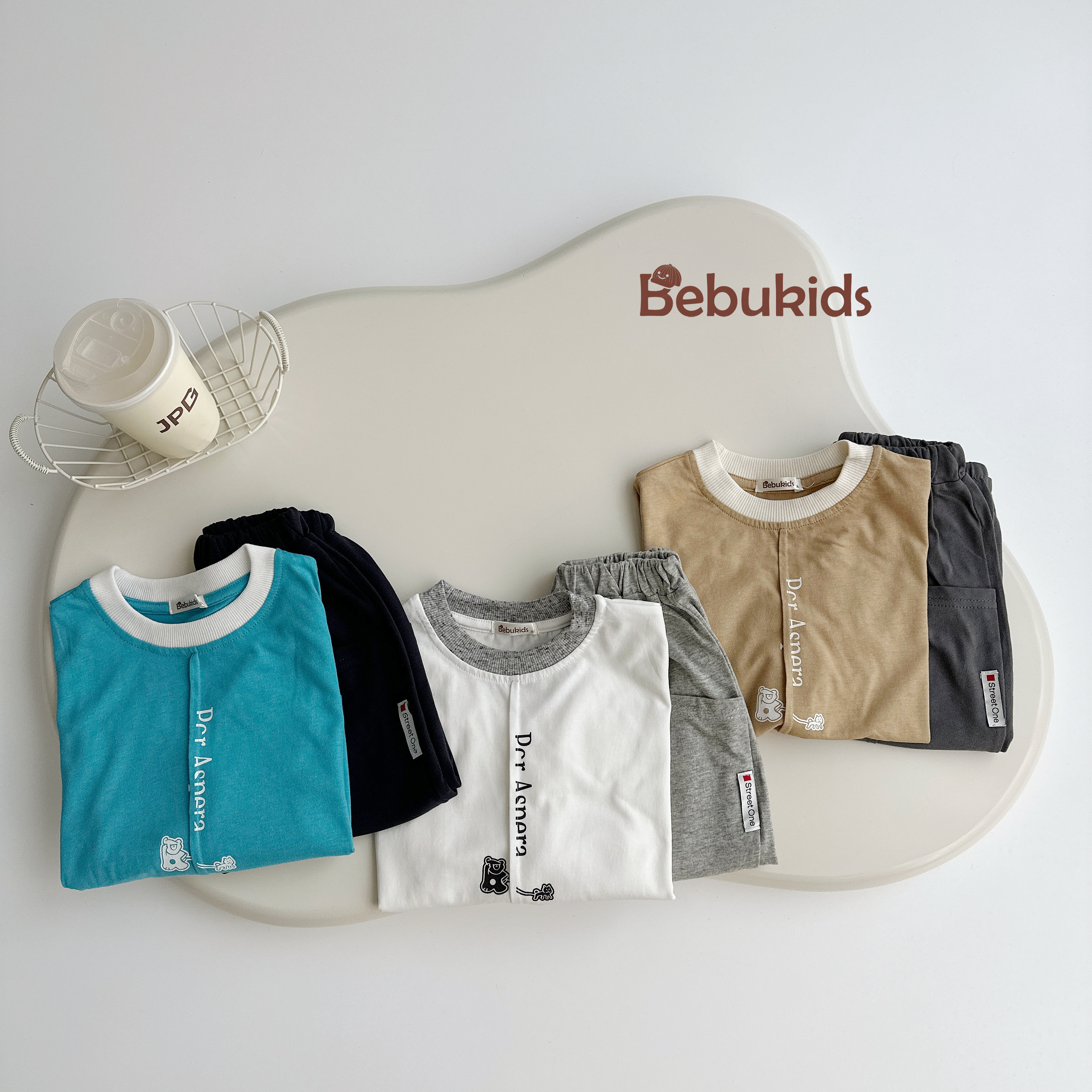 SB2016- bộ dài tay in gấu chữ dọc phối cổ