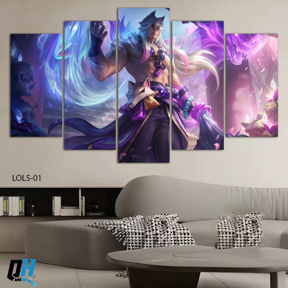 Bộ 5 Tấm Tranh LOL,Tráng Gương Dán Tường Fomex 5mm, Decor Phòng Ngủ ,Phòng Game,Phòng Trẻ Em,Phòng khách, QH Anime Decor