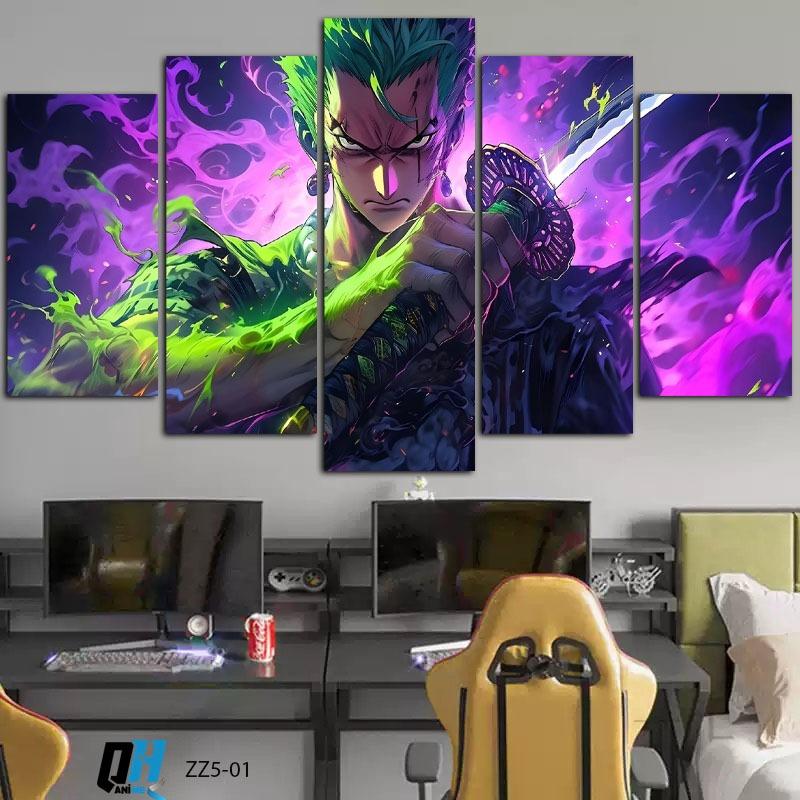 Bộ 5 Tấm Tranh Zozo One piece,Tráng Gương Fomex 5mm Dán Tường, Decor Phòng Ngủ, Phòng Game, Phòng Trẻ Em, QH Anime Decor