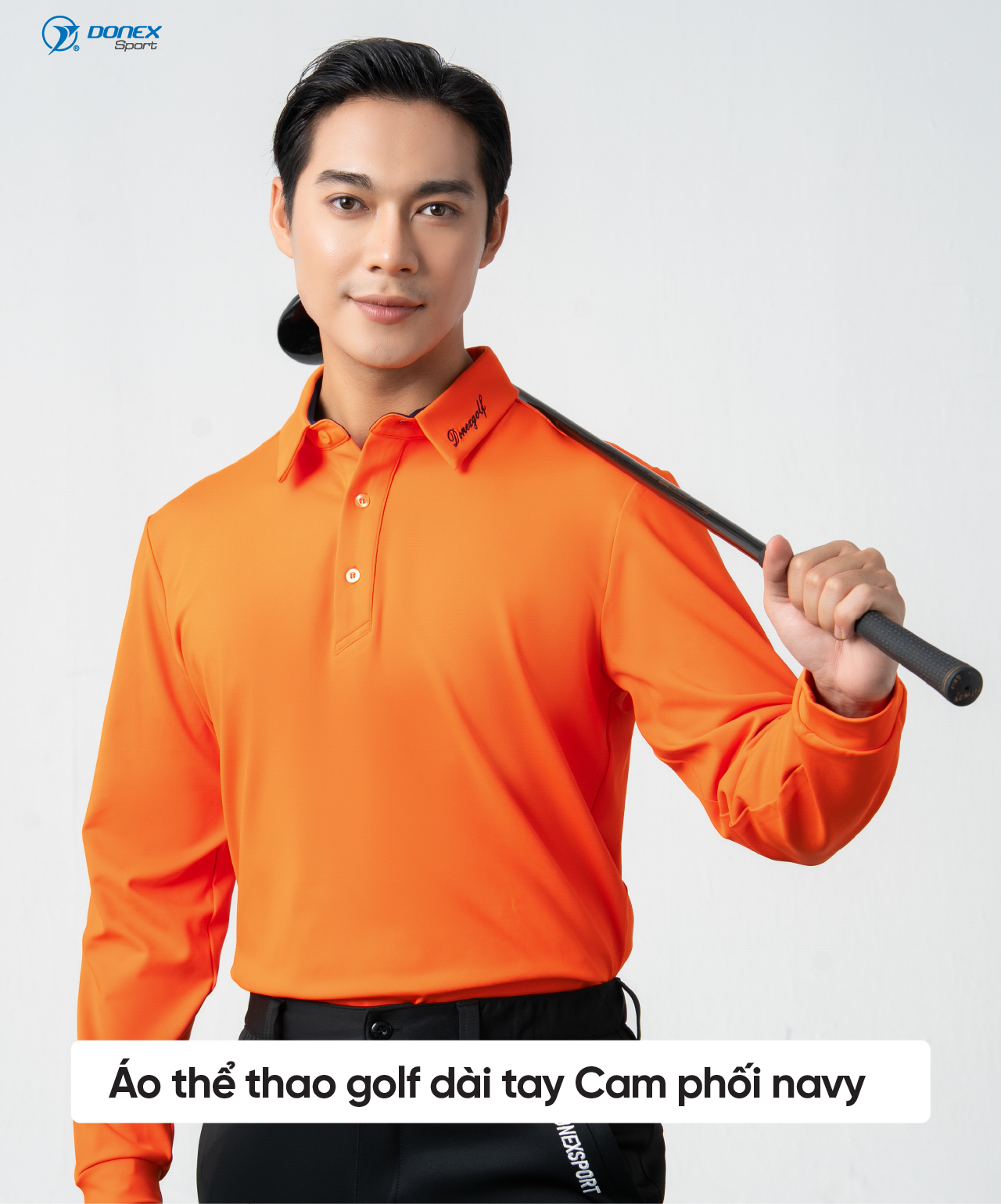 Product image - Áo polo thu đông cao cấp nam Cam phối navy