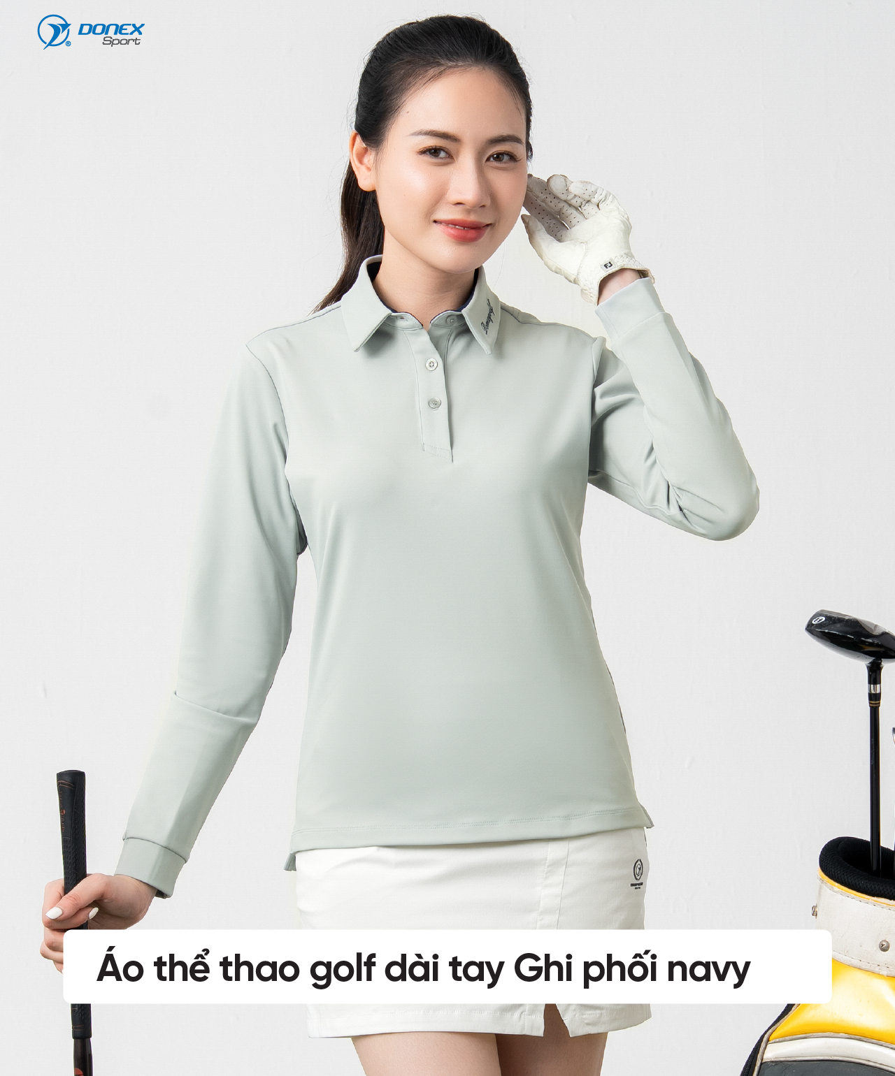 Product image - Áo polo thu đông cao cấp nữ Ghi phối navy