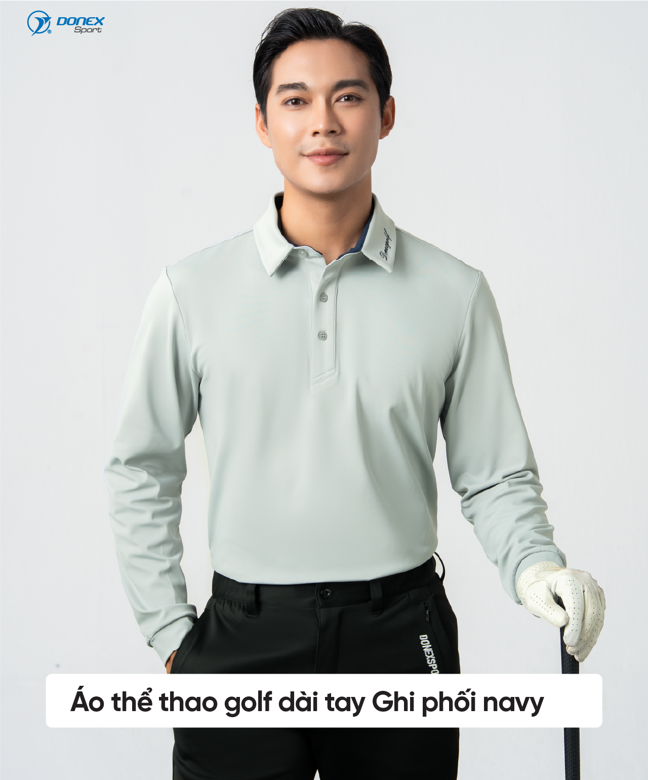 Product image - Áo polo thu đông cao cấp nam Ghi phối navy