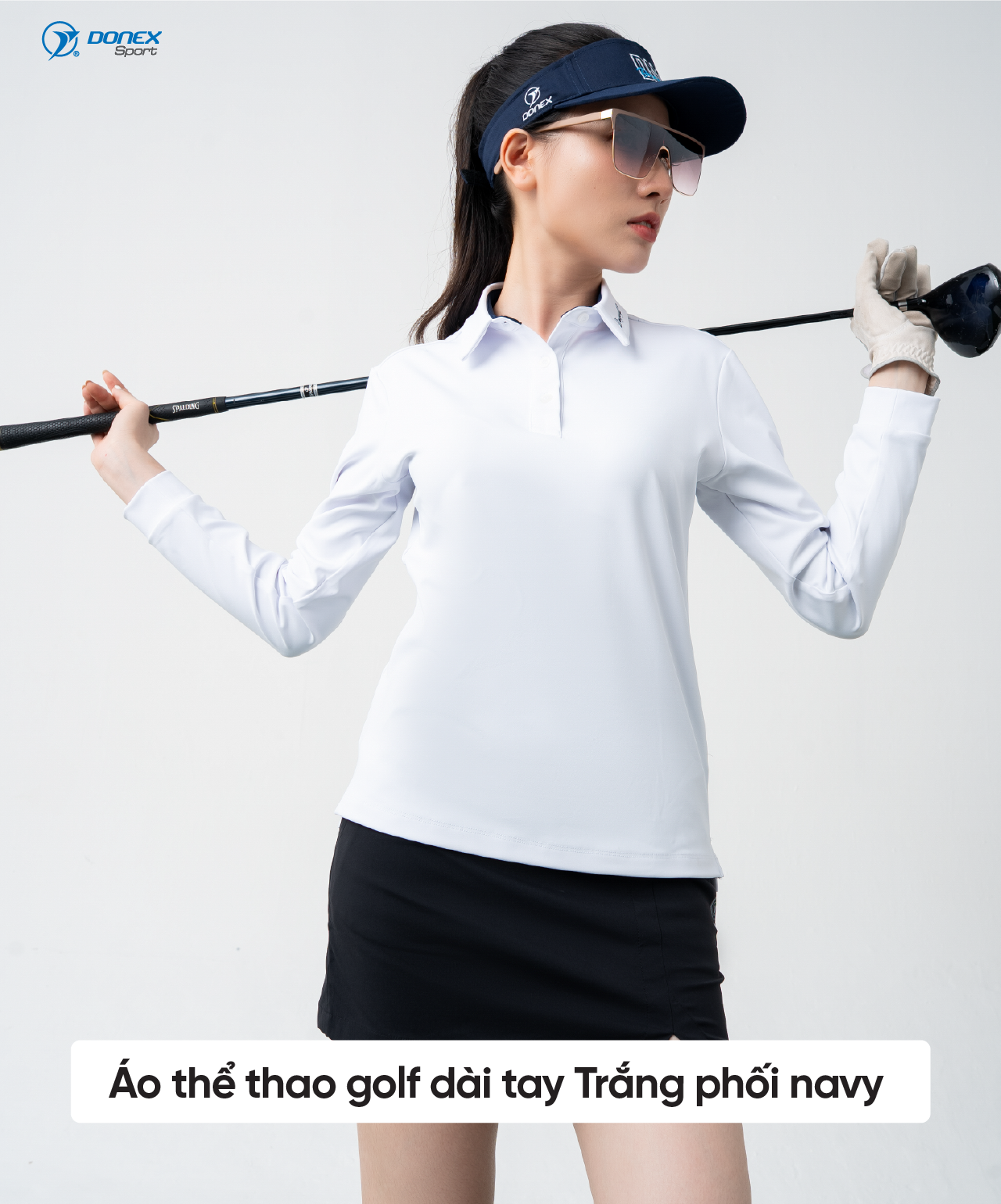 Product image - Áo polo thu đông cao cấp nữ Trắng phối navy