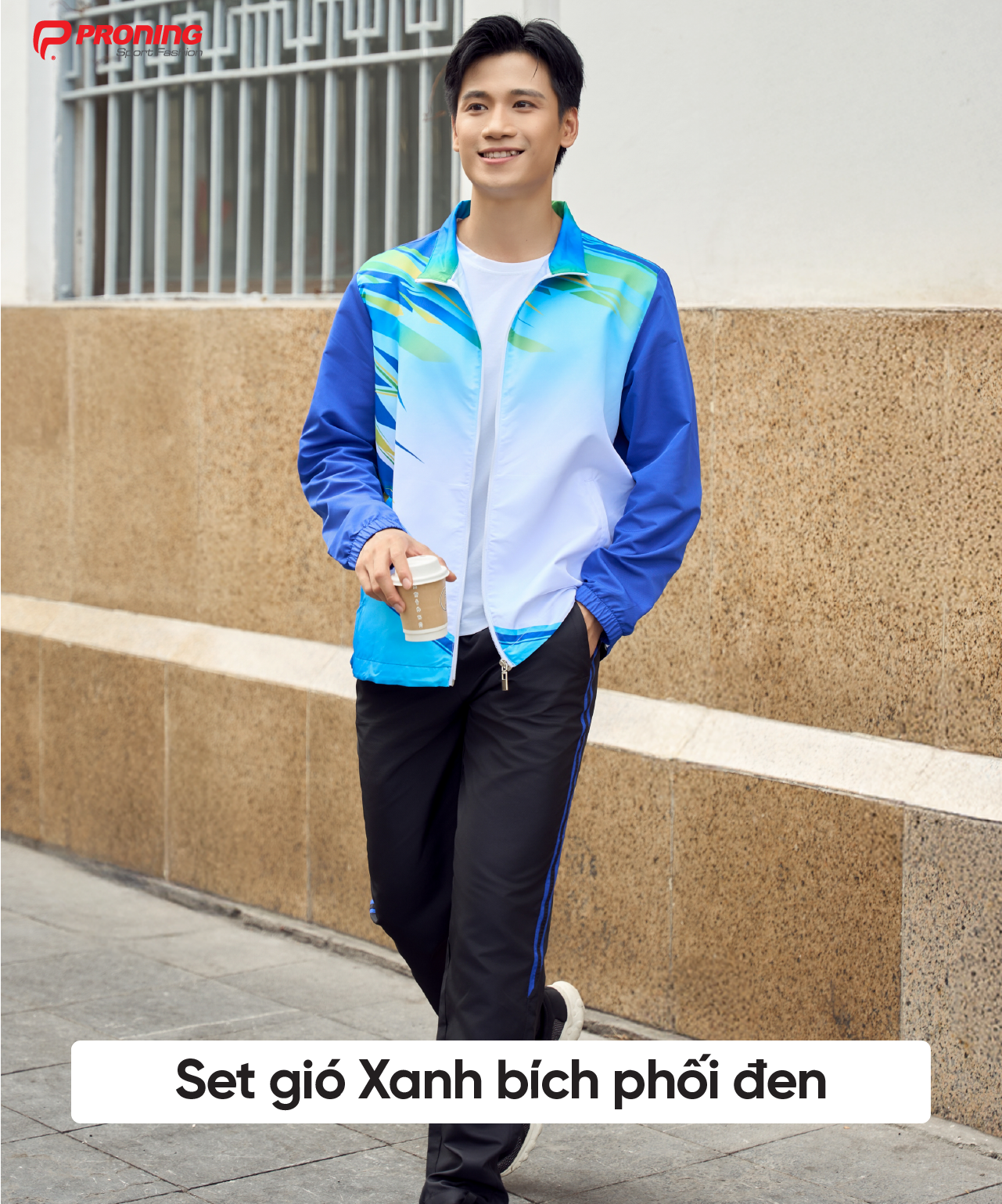 Product image - Bộ suvec gió thể thao nam Xanh bích phối đen