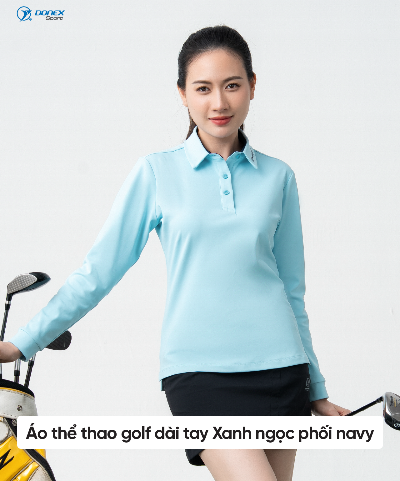 Product image - Áo polo thu đông cao cấp nữ Xanh ngọc phối navy