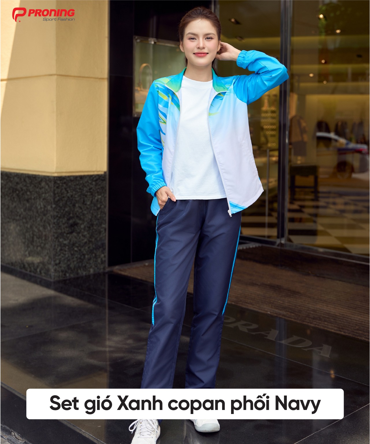 Product image - Bộ suvec gió thể thao nữ Xanh copan phối navy