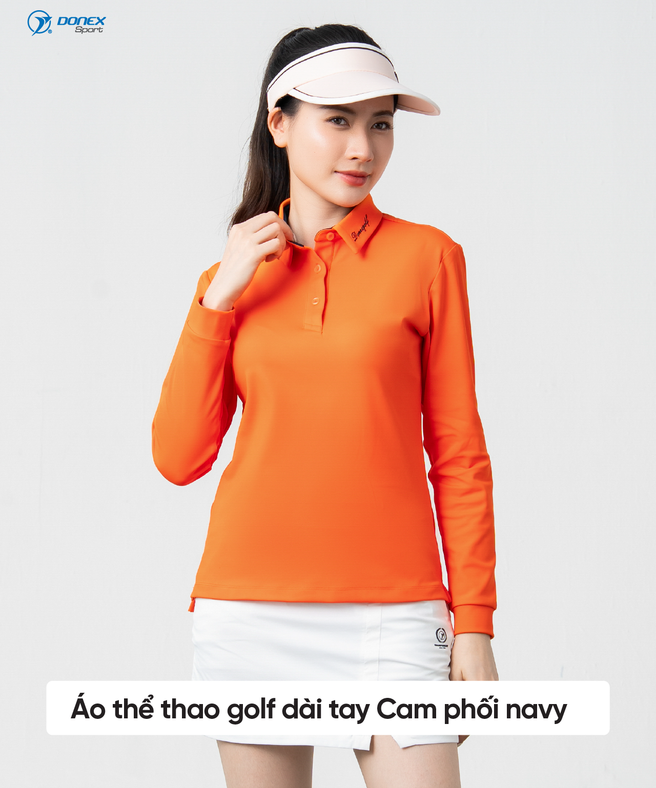 Product image - Áo polo thu đông cao cấp nữ Cam phối navy