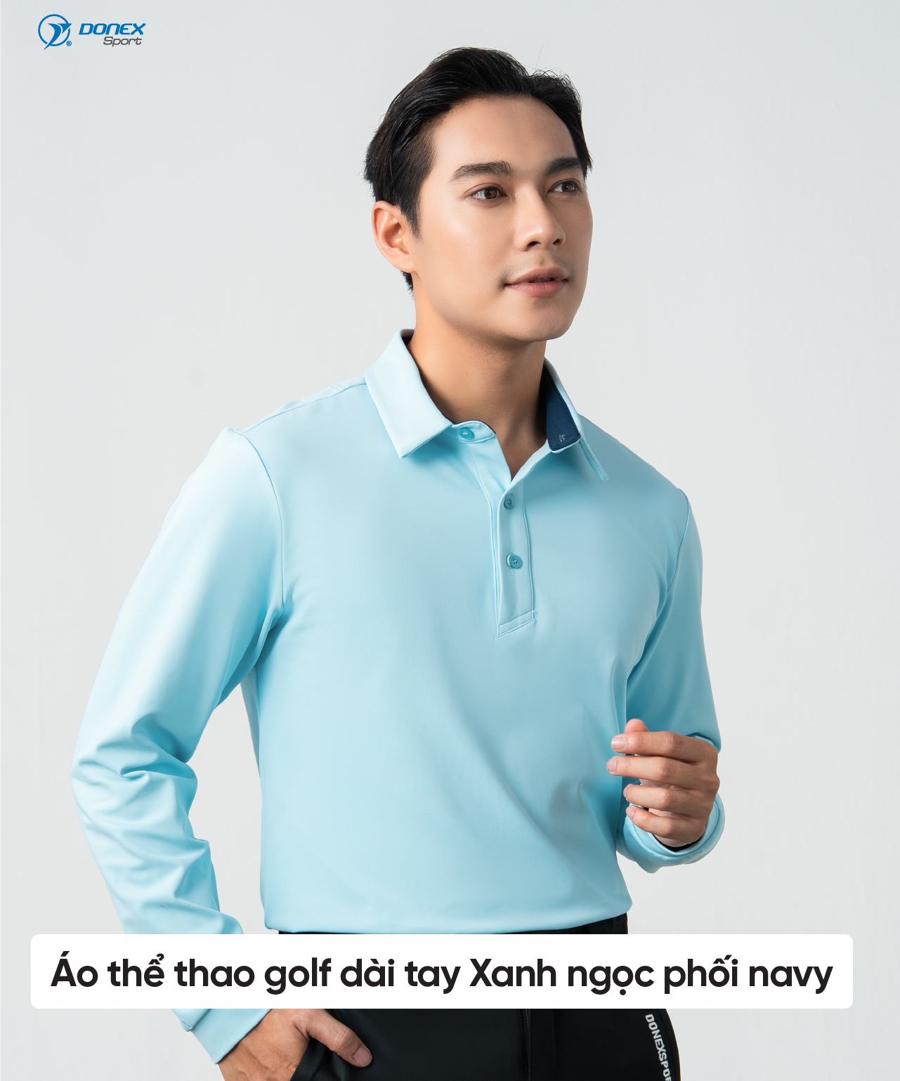 Product image - Áo polo thu đông cao cấp nam Xanh ngọc phối navy