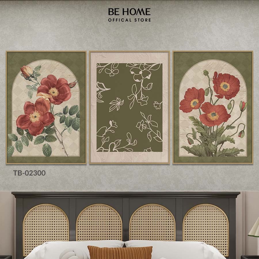 Bộ 3 Tranh Dán Tường Treo Tường Canvas Hoa Lá Hiện Đại Trang Trí Phòng Khách Sang Trọng, Khách Sạn – BeHome Decor