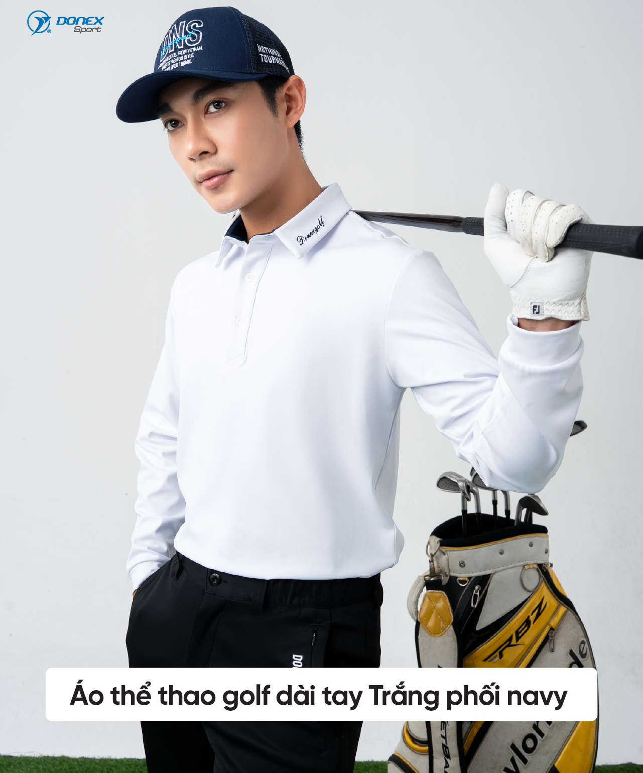 Product image - Áo polo thu đông cao cấp nam Trắng phối navy