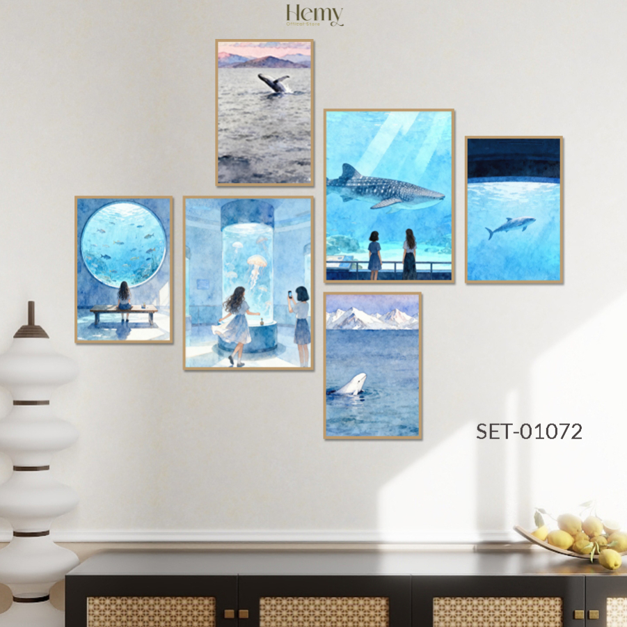 Set 6 Tranh Dán Tường Cô Gái, Mèo Con Dễ Thương, Trang Trí Phòng Ngủ, Góc Học Tập, Nail, Mi, Salon - Hemy Decor