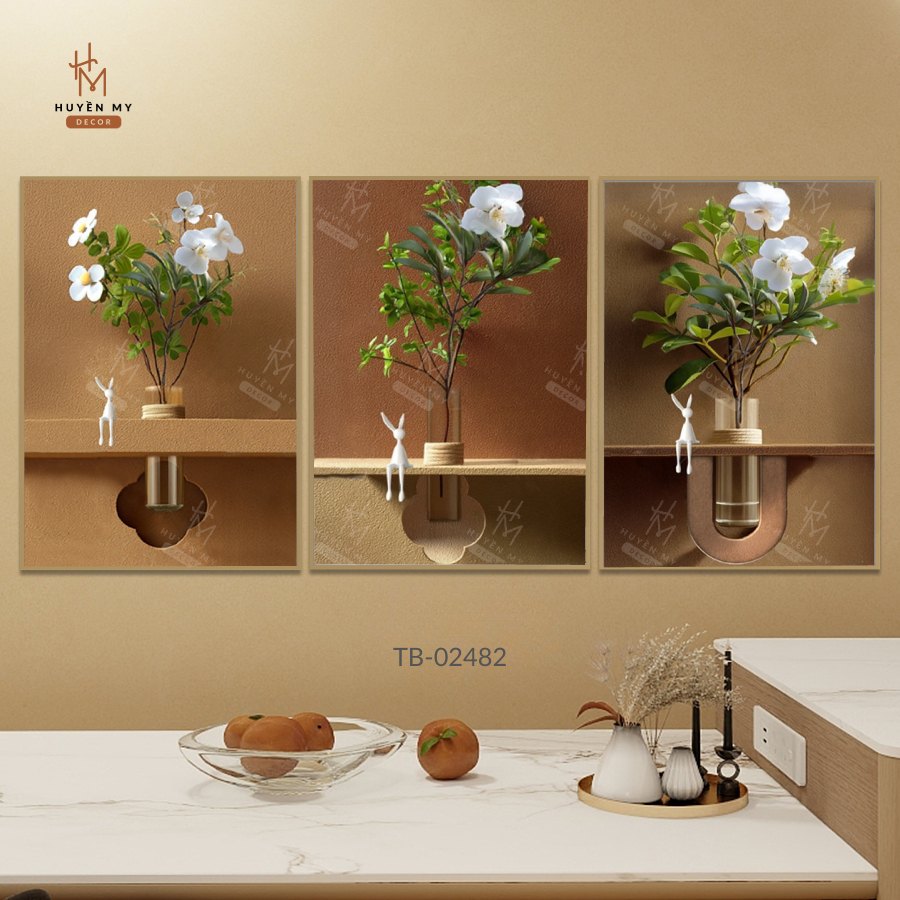 Bộ 3 Tranh Treo Tường Canvas Bình Hoa Led, Trang Trí Phòng Khách, Phòng Ngủ, Quà Tặng Tân Gia