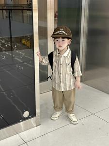 Bộ sơ mi dài tay bé trai phối cổ kẻ