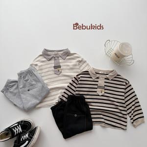 Bộ dài tay bé trai kẻ ngang  nẹp cà vạt