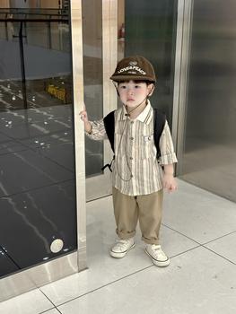 Bộ sơ mi dài tay bé trai phối cổ kẻ