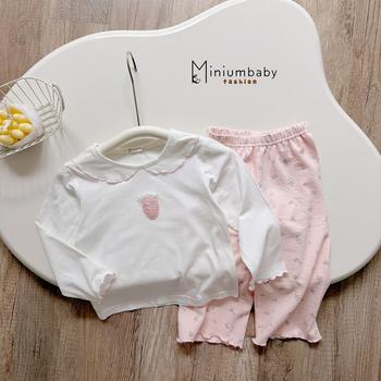 Bộ dài tay bé gái cổ sen bèo cổ, tay đính cà rốt phối quần hoa