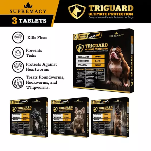 Product image - TriGuard Total Protection for Dogs - Fluralaner - Moxidectin - Pyrantel - Flea - Tick and Dewormer