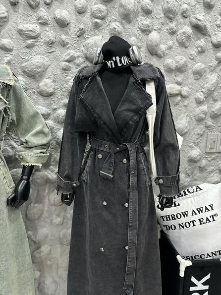 Product image - áo khoác jean dáng dài + day đai