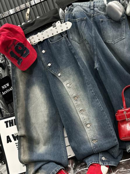 Product image - quần jean xuông mix khuy sườn